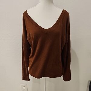 Women's V-Neck Orange Slouchy Light Sweater